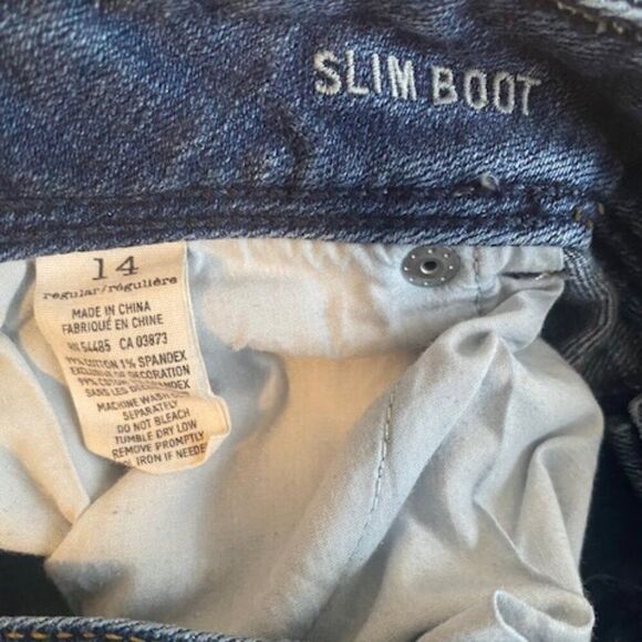 American Eagle distressed Stretch Slim Boot 5 pocket jeans, size 14 - Picture 5 of 5